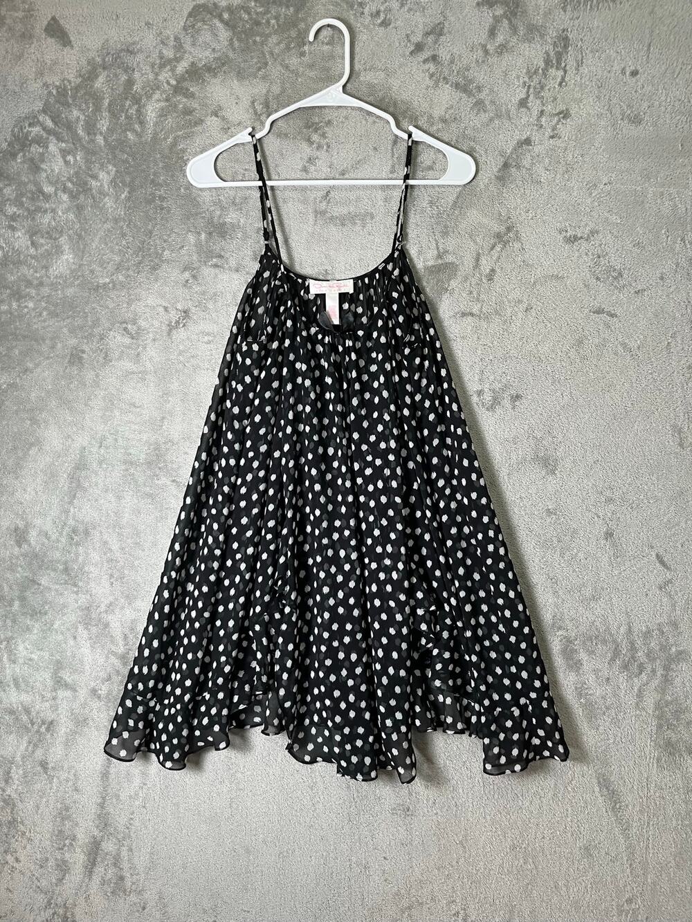 Oscar de la Renta Pink Label Black White Polka Dot Babydoll Swing Slip Dress S